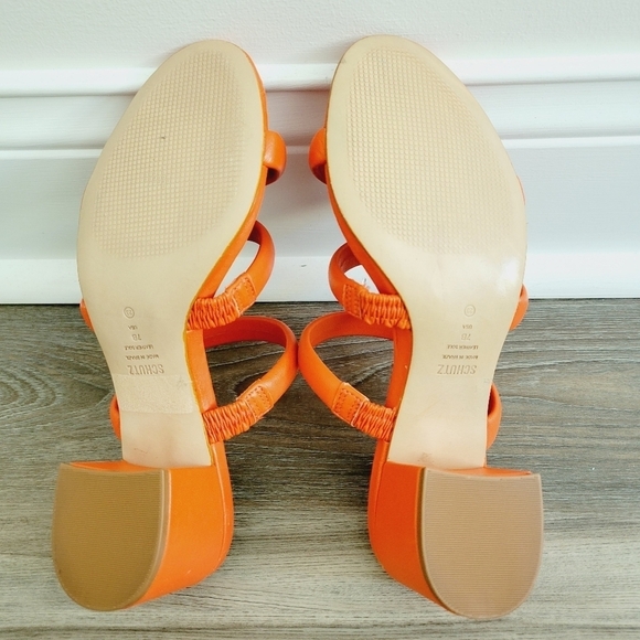 SCHUTZ Olly Slip On Block Heel Leather Sandal Orange Size 7 B Made In Brazil - Picture 5 of 5